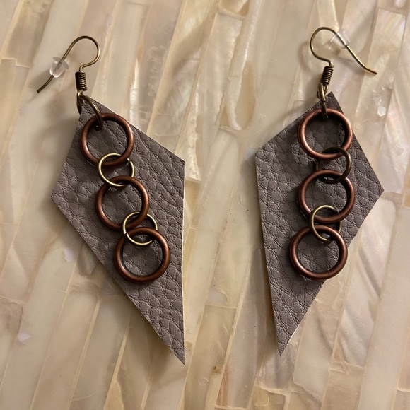 Jewelry - COPY - Handcrafted Faux Leather Kite Shape Dangle w/ Hoops and Jump Ring Link